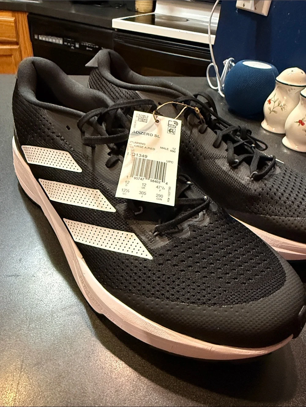 adidas Men’s Adizero SL Black with White Three-Stripes Running Shoes